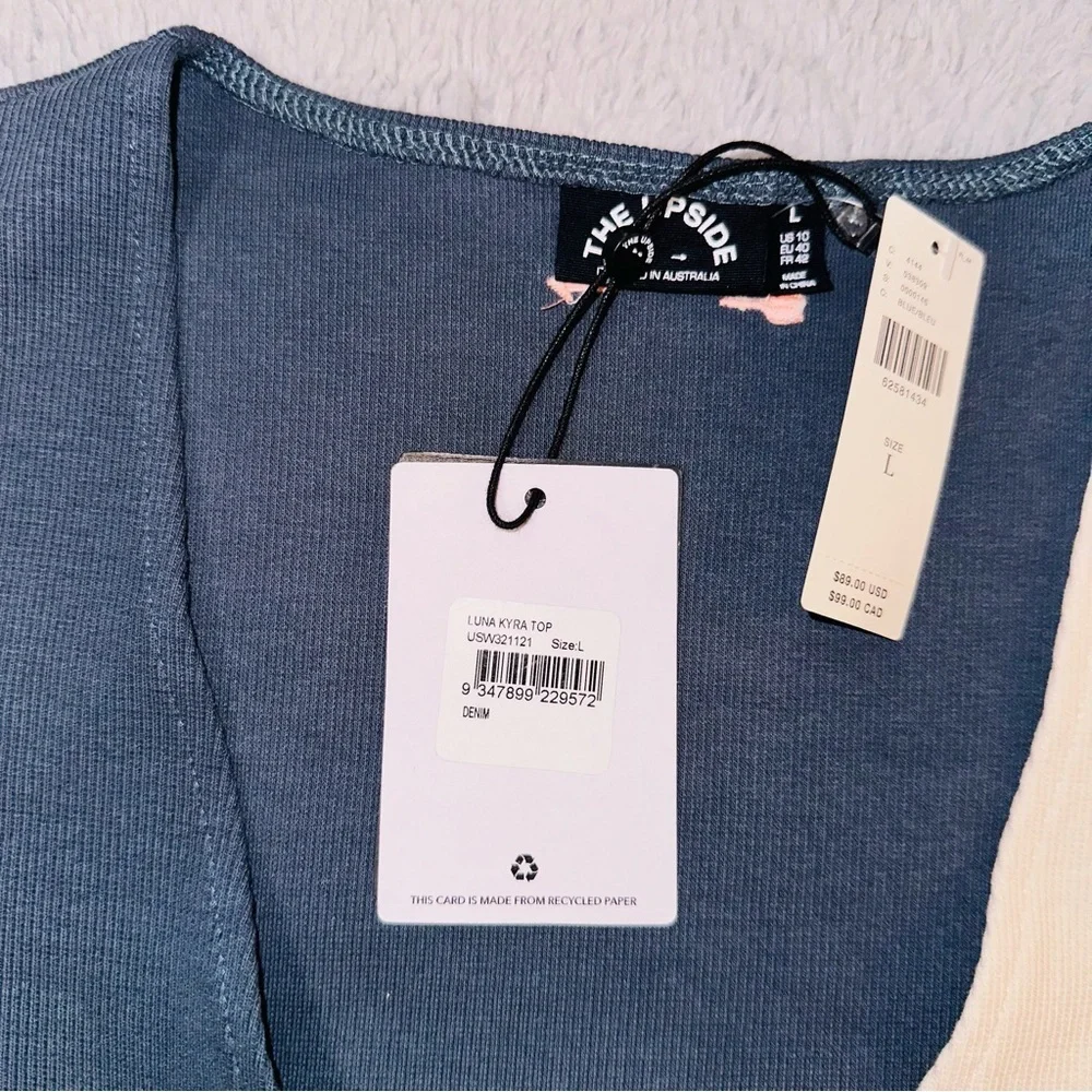 Anthropologie the Luna Kyra wrap top denim color - Picture 12 of 17